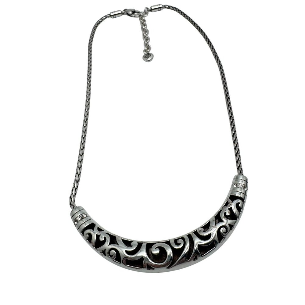 Brighton Aventura Silver-Tone Necklace Intricate Cut-Out Design Adjustable Chain